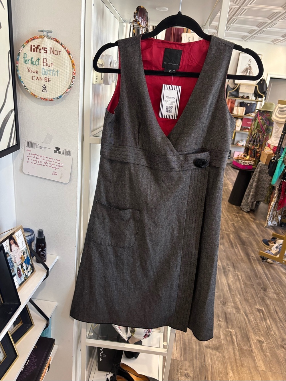 Anna Sui Anthropologie vintage Sleeveless Faux-Wrap Mini Dress with Red Line